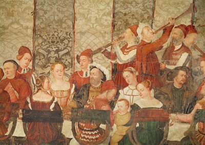 Ospiti al banchetto dato da Bartolomeo Colleoni per il re Cristiano I di Danimarca al Castello di Malpaga nel 1474, 1520-30 (dettaglio) da Girolamo Romanino